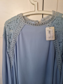 Blue blouse with stand-up collar and decorative embroidery