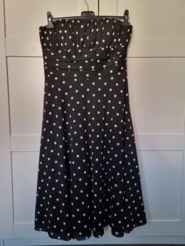 Black flared dress, polka dots, DÉBUT r. 40