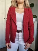 Maroon short wool button cardigan