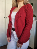 Maroon short wool button cardigan