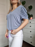 Blue blouse with ruffles on shoulders and hips, r M