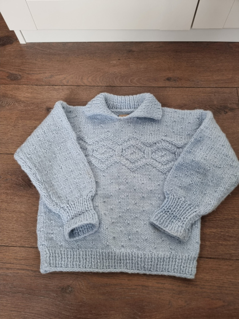 Warm light blue handmade sweater, 6–8 years