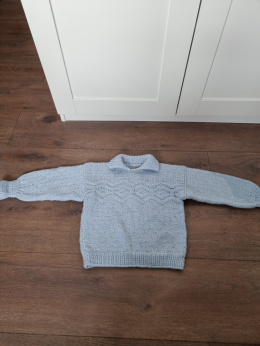 Warm light blue handmade sweater, 6–8 years