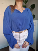 Cobalt blouse with plumeti, size L