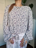 White blouse with delicate flowers and ties, size L