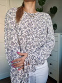 White blouse with delicate flowers and ties, size L