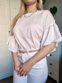 Oversized blouse with frills with delicate stripes