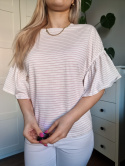 Oversized blouse with frills with delicate stripes