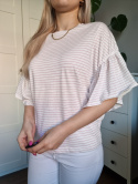 Oversized blouse with frills with delicate stripes