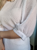 White airy blouse with puffs and a tie at the waist