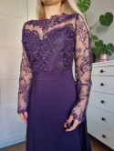 Purple ball gown with lace and slit