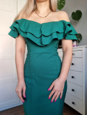 Green maxi dress without shoulders for a wedding