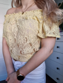 Lace yellow off-the-shoulder blouse