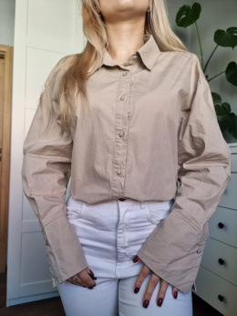 Béžová bavlněná košile, manžety, potažené knoflíky, velikost M
