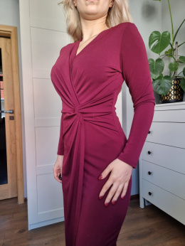Burgundy knitted dress, wrap, evening