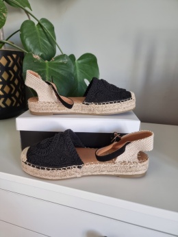 Czarno beżowe espadryle, lekkie, boho