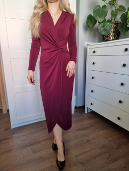 Burgundy knitted dress, wrap, evening