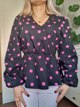 Beautiful shirt with a tab, black pink with polka dots, puffs, r. S