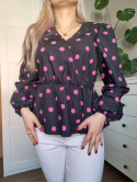 Beautiful shirt with a tab, black pink with polka dots, puffs, r. S
