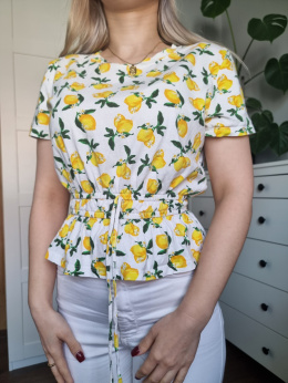 White blouse with lemons, cotton, size S