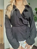 Black plumeti wrap shirt, size M