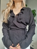 Black plumeti wrap shirt, size M
