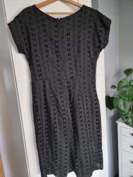Black embroidered dress with pockets, size M