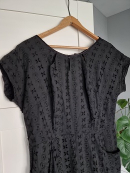 Black embroidered dress with pockets, size M
