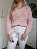 Rożowy sweter z moherem i wełną, złota nitka