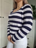 Sweter w paski z dekoldem karo Mango r. S